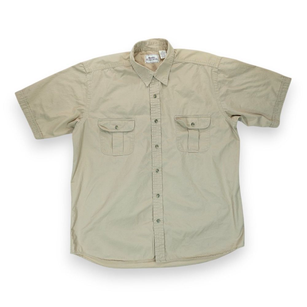 Wrangler Rugged Wear Mens Shirt XL Western Button Up Short Sleeve Beige Vintage
